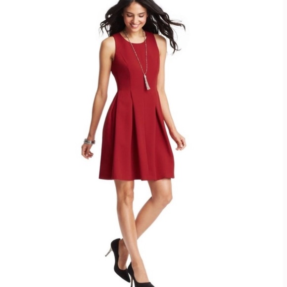 LOFT Red Pleated Dress - Picture 2 of 6